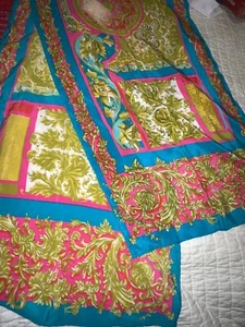 Georgiou Silk Scarf Beautiful Medallion Scroll Pink Gold Blue Very Good Conditon - Picture 1 of 6