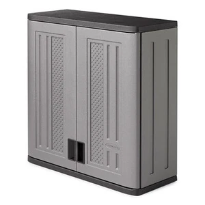 Suncast 4 Cubic Feet Resin Single Shelf Garage Wall Storage Cabinet, Platinum - Picture 1 of 10