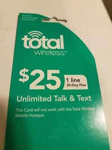 Total Wireless $25/Month Refill Pin,Unlimited Talk, Text! - Zdjęcie 1 z 1