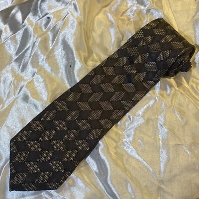 Mulberry Patterned 100% Silk Tie Gold Diamonds Office Wedding Designer Necktie - Image 1 of 4