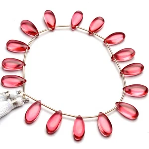 Pink Rubellite Color Quartz 15x7mm Size Smooth Pear Beads 7" Strand - Picture 1 of 6