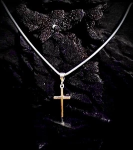 Ukraine - Cross + chain , icon CHRISTIAN ORTHODOX amulet vtg silver 925 gold 375 - Picture 1 of 15