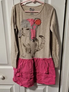 OLD NAVY GIRLS MEDIUM 8 KIDS DRESS LONG SLEEVE CAT WITH WINTER HAT PINK RUFFLE - Picture 1 of 2