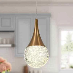 LNC Dandelion Brass Integrated LED Mini Pendant Light w/ Clear and Carved Glass - Picture 1 of 14