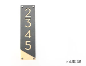 Modern House Numbers, Concrete with Beige Acrylic - Vertical - Sign Plaque - Picture 1 of 7