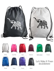 ELEPHANT MONOGRAMMED NAME PERSONALIZED DRAWSTRING BACKPACK NYLON GIFT BAG TOTE - Picture 1 of 1