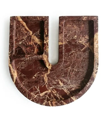Handmade Cherry Gold U Shape Marble Tray for Jewels,  Decorative Marble Tray - Image 1 of 4