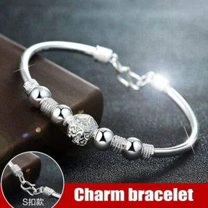 +Pulseras De Plata Ley 925 Brazalete Con Amuleto De Suerte Moda De Mujer Joyería - Imagen 1 de 18