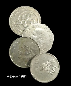 $20 pesos Cultura Maya $10 Hidalgo  $5 Quetzalcoalt  $1 Morelos monedas de MX - Picture 1 of 3