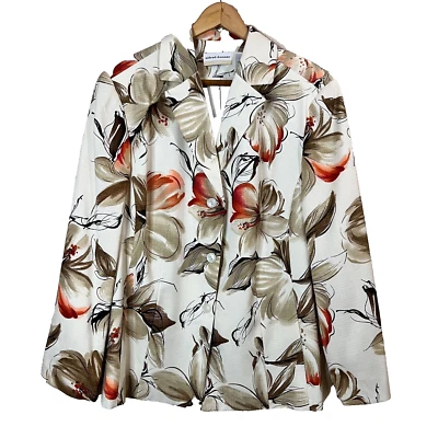 Alfred Dunner Size 18W Women Beige Floral Structured Preppy Blazer Suit Jacket - Image 1 of 4