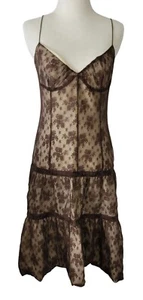 Abito Tracy Reese marrone floreale pizzo a strati slip taglia 4 spalline spaghetti vintage - Foto 1 di 13
