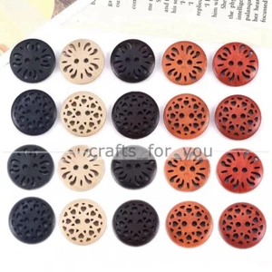 RETRO 10PCS 13MM-38MM 2-HOLE HOLLOW WOOD BUTTONS FOR CLOTHING SEWING BAG CRAFTS - Picture 1 of 20