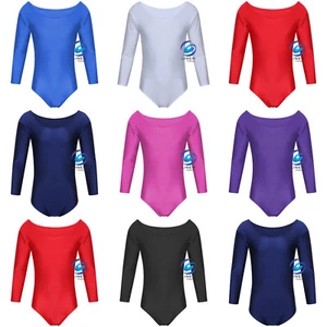 Kids Girls School Uniform Leotard Long Sleeve Sports Gymnastics Ballet Dance - Picture 1 of 8
