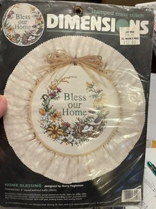 New Vtg Dimensions "Home Blessings" Stamped Cross Stitch Kit, Round Ruffled - Picture 1 of 1