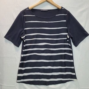 George T-Shirt Women Size 14 Navy Stripes Short Sleeve Jersey Top - Picture 1 of 9