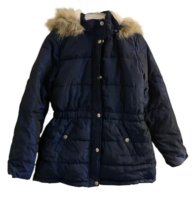 Justice Girls Winter Parka Coat Blue Hood Lined Zipper Snaps Pockets Size 16/18 - Image 1 of 4