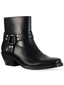 SUN STONE Womens Black Ring Hardware Non-Slip Zip-Up Leather Booties 9.5 - Picture 1 of 11