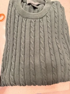 Vintage Brooks Brothers Herren Pullover Gr. L Grün Blau Baumwolle Zopfmuster Hergestellt in den USA - Bild 1 von 3