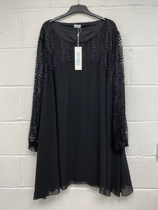 Blue Vanilla Black Lace Sleeve Chiffon Lined Tunic Dress Size 26/28 PC - Picture 1 of 7