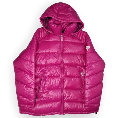 Abrigo Guess Puffer Con Capucha Talla 1X Rosa Magenta Divertido Colorido Brillo Nylon NUEVO Foto 1 de 4