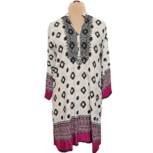 Vestido túnica Khaadi Pret negro blanco rosa bordado modal grande Kurta étnico - Imagen 1 de 10
