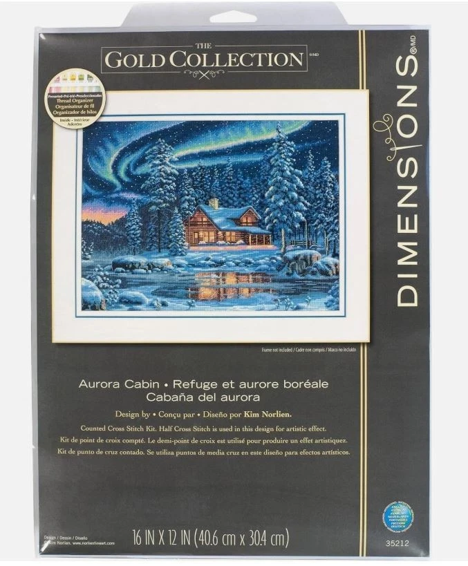 Dimensions The Gold Collection Aurora Cabin Winter Mountain Scene NIP - Image 1 of 1