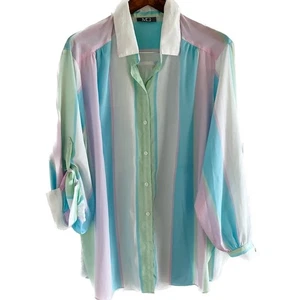 Vintage pastel sheer striped oversized button down balloon shirt size XL - Picture 1 of 8