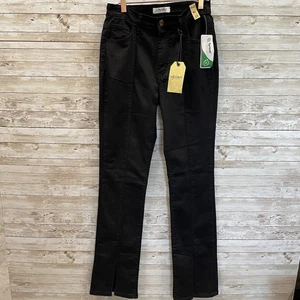 Vibrant Miu Womens 11/29 Jeans Black Stretch Front Slit Tencel 5-Pocket NWT - Picture 1 of 9