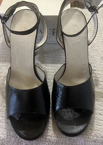 Giorgio Armani Black Shoes Heels 9 1/2 B / 39 1/2 Buckle Ankle Open Toe - Picture 1 of 24