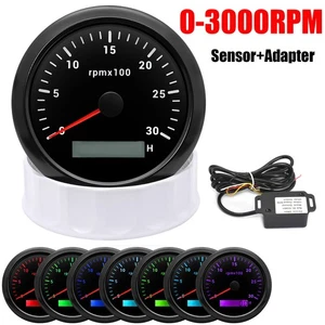 85mm Diesel Engine Tachometer 0-3000RPM Tacho Gauge With Tacho Adapter Sensor US - Picture 1 of 21