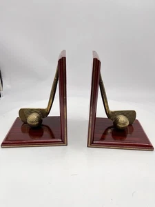 Brass & Wood Golf Clubs & Golf Ball Book End Set - Picture 1 of 7
