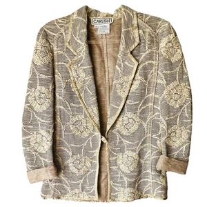 Giacca blazer vintage Carlisle lino seta Boho Corpcore ricamato floreale taglia 8 - Foto 1 di 12