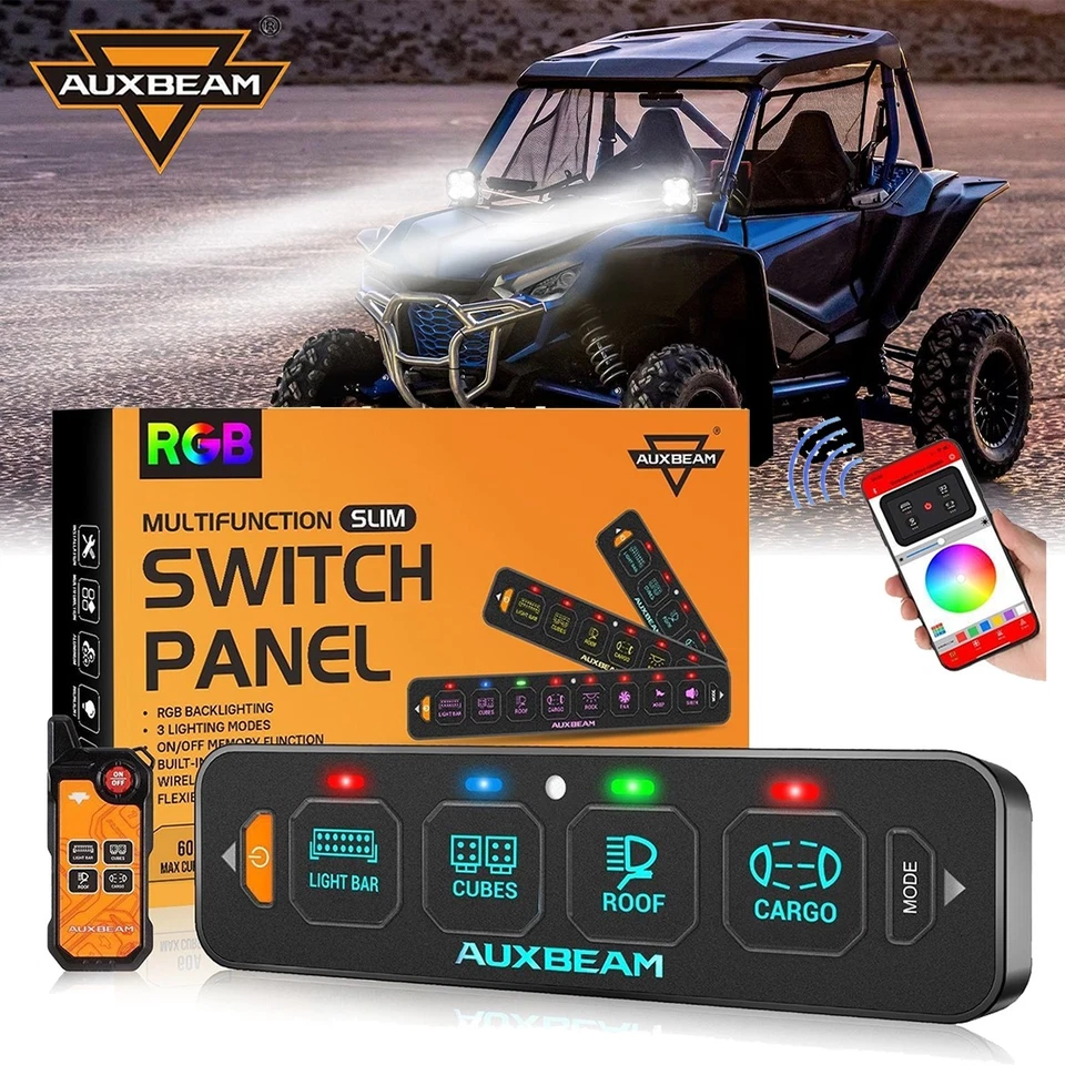 Panel de interruptores delgado AUXBEAM 4 velocidades AS-400 RGB APLICACIÓN y control remoto para Honda ATV Foto 1 de 4