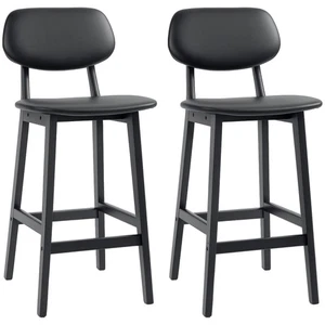 HOMCOM Breakfast Bar stools Set of 2 with PU Leather Cover, Wood Legs, Black - Picture 1 of 11