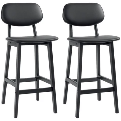 HOMCOM Breakfast Bar stools Set of 2 with PU Leather Cover, Wood Legs, Black - Image 1 of 4