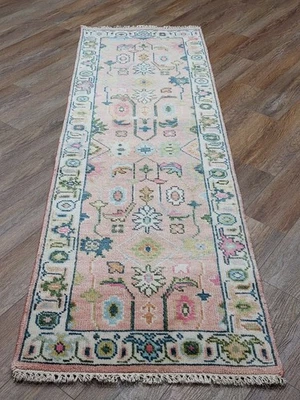 Tapete turco boêmio Oushak, tapete contemporâneo turco feito à mão Oushak, 2,5x8 pés - Imagem 1 de 4
