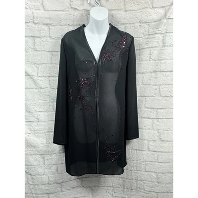 Jacques Vert Chiffon Jacket Chacket Blouse Size 10 Beaded Sheer Dark Academia - Image 1 of 4