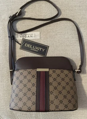 New! Deluxity Los Angeles Vegan Leather Shoulder Bag Brown Tan Maroon NWT - Image 1 of 4