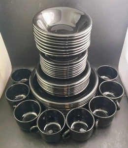 Newcor China BRAVO Black Stoneware Complete 8-Place Dish Set 1994 With Tags, OBO - Picture 1 of 17