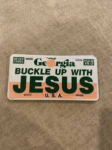 Georgia " BUCKLE UP WITH JESUS " Nummernschild Anhänger Psalm 18:2 läuft nie ab ~NEU - Bild 1 von 1
