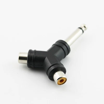 1x Audio Splitter 6.35mm 1/4" Mono Male To 2 RCA Female Y Nickel plated Adapter - Image 1 of 4