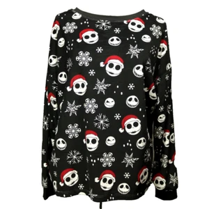 Disney Jack Skellington & Snowflakes Fleece Pajama Top Sleep Shirt Black XL - Picture 1 of 22