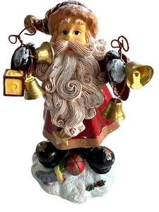 Old World Santa Jiggly Bobble Figure Bells Curly Beard Metal Movement Red 6.25" - Picture 1 of 8