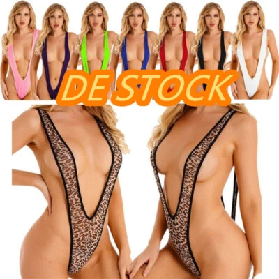 DE~Sexy Damen Micro Bikini Monokini Bikini Badeanzug V Sling Bodysuit Stringbody - Bild 1 von 4