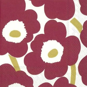 Marimekko Unikko, dark red gold floral cocktail napkins 20 pk 25cm sq 3ply - Picture 1 of 1
