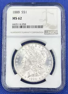 1888 Morgan Silver Dollar NGC MS62 - Picture 1 of 2