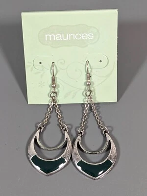 Pendientes colgantes Maurices Beachy Coastal Boho tono plata esmalte verde Foto 1 de 4