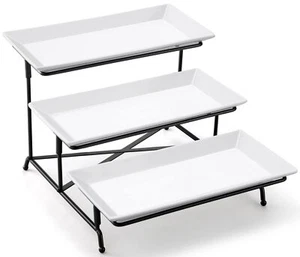 3-Tier Porcelain Serving Trays with Collapsible Stand for Party Platters - Picture 1 of 6