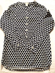 EUC J Crew Cuts Heart Prints Navy Blue White Shirt Tunic Girls Sz 10 100% Cotton - Picture 1 of 3