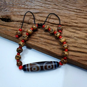 Vintage old himalayan indo tibetan agate, carving skull beads bracelet - Picture 1 of 10